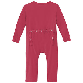 KicKee Pants Girl's Solid Bamboo Coverall with 2-Way Zipper - Cherry Pie