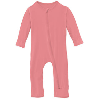 KicKee Pants Girl's Solid Bamboo Coverall with 2-Way Zipper - Strawberry