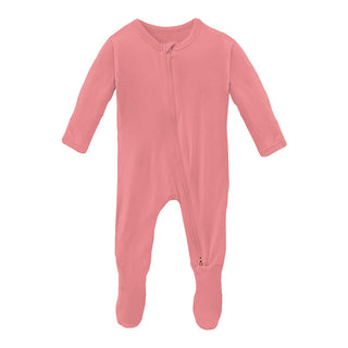 KicKee Pants Girl's Solid Bamboo Footie with 2-Way Zipper - Strawberry