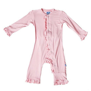 KicKee Pants Girl's Solid Basic Classic Ruffle Coverall with Snaps - Lotus