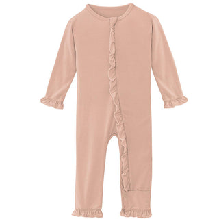 KicKee Pants Girls Solid Classic Ruffle Coverall with Zipper - Peach Blossom