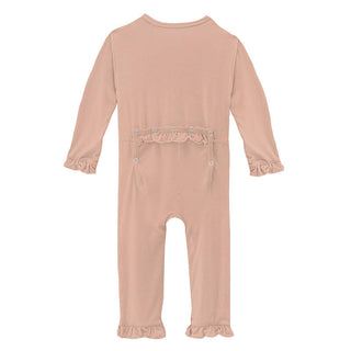 KicKee Pants Girls Solid Classic Ruffle Coverall with Zipper - Peach Blossom
