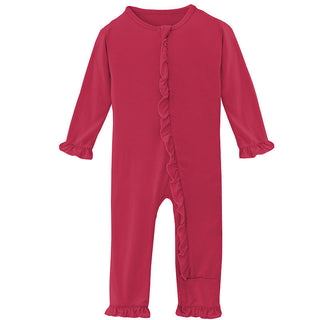 KicKee Pants Girls Solid Classic Ruffle Coverall with Zipper - Taffy