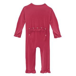 KicKee Pants Girls Solid Classic Ruffle Coverall with Zipper - Taffy