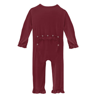 KicKee Pants Girls Solid Classic Ruffle Coverall with Zipper - Wild Strawberry