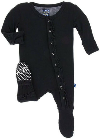 Girl's Solid Bamboo Classic Ruffle Footie with Snaps - Midnight Baby & Toddler Sleepwear