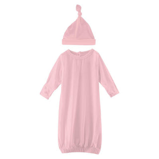 KicKee Pants Girls Solid Layette Gown and Single Knot Hat Set - Lotus TSS22
