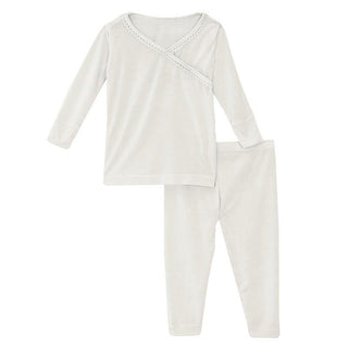 Girl's Solid Bamboo Long Sleeve Scallop Kimono Pajama Set - Natural Baby & Toddler Sleepwear
