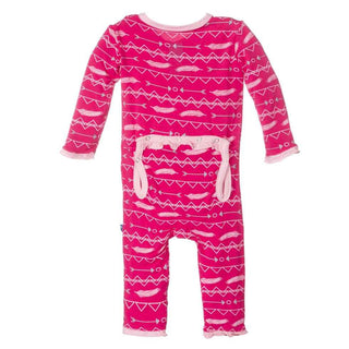 KicKee Pants Girls Solid Muffin Ruffle Coverall - Prickly Pear Southwest