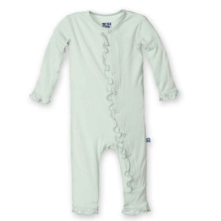 KicKee Pants Girls Solid Muffin Ruffle Coverall with Snaps - Aloe