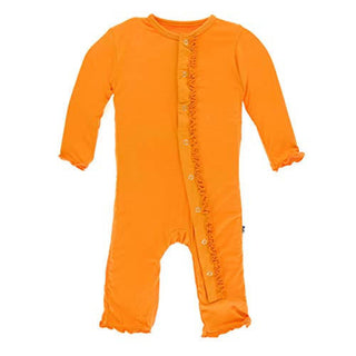 KicKee Pants Girl's Solid Muffin Ruffle Coverall with Snaps - Apricot