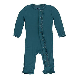 KicKee Pants Girl's Solid Muffin Ruffle Coverall with Snaps - Oasis