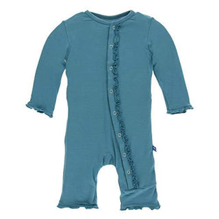 KicKee Pants Girl's Solid Muffin Ruffle Coverall with Snaps - Seagrass