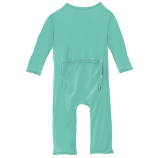 KicKee Pants Girls Solid Muffin Ruffle Coverall with Zipper - Glass TSS22