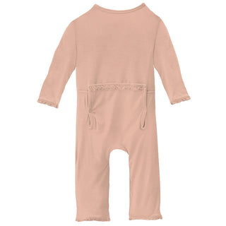 KicKee Pants Girls Solid Muffin Ruffle Coverall with Zipper - Peach Blossom