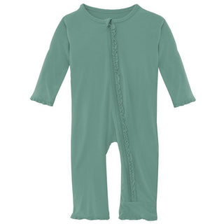 KicKee Pants Girls Solid Muffin Ruffle Coverall with Zipper - Shore TSS22
