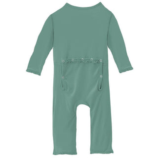 KicKee Pants Girls Solid Muffin Ruffle Coverall with Zipper - Shore TSS22