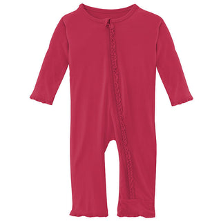 KicKee Pants Girls Solid Muffin Ruffle Coverall with Zipper - Taffy