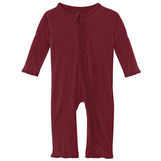 KicKee Pants Girls Solid Muffin Ruffle Coverall with Zipper - Wild Strawberry