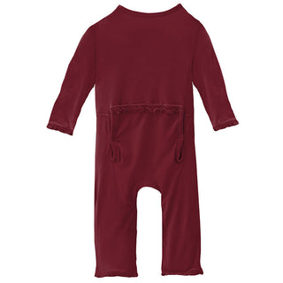 KicKee Pants Girls Solid Muffin Ruffle Coverall with Zipper - Wild Strawberry
