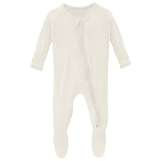 KicKee Pants Girl's Solid Muffin Ruffle Footie with 2-Way Zipper - Natural