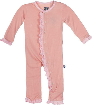 KicKee Pants Girl's Solid Ruffle Coverall with Snaps - Blush with Lotus