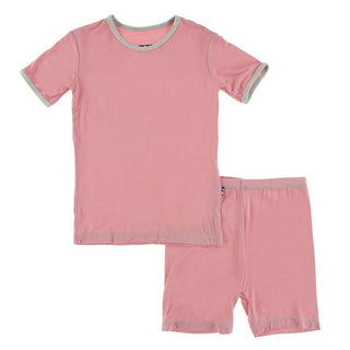 KicKee Pants Girl's Solid Short Sleeve Pajama Set with Shorts - Strawberry with Aloe