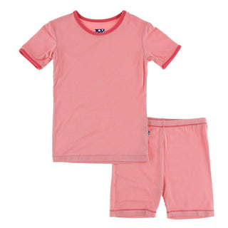 KicKee Pants Girl's Solid Short Sleeve Pajama Set with Shorts - Strawberry with Red Ginger