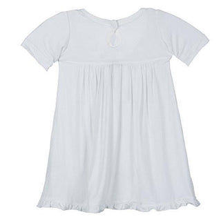 KicKee Pants Girl's Solid Short Sleeve Swing Dress with Keyhole Button Closure - Natural