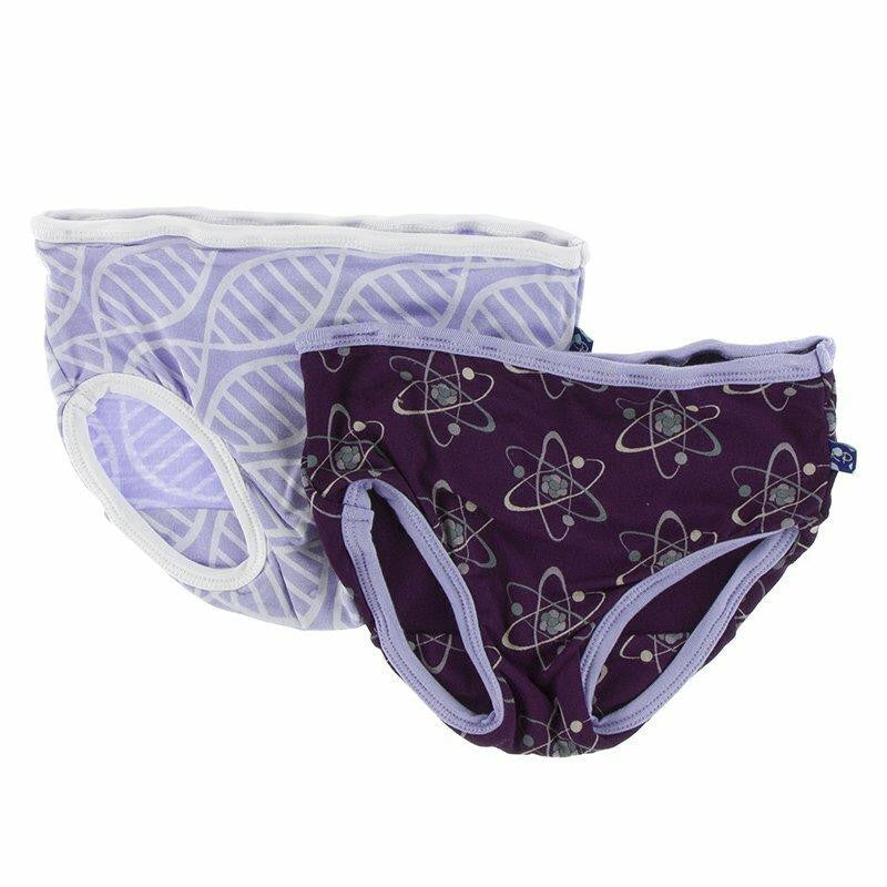 Girl's Bamboo Underwear Set - Lilac Double Helix & Wine Grapes Atoms
