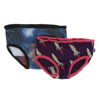 KicKee Pants Girls Underwear Set - Red Ginger Galaxy and Wine Grapes Rockets