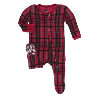 KicKee Pants Holiday Footie with Snaps - Christmas Plaid