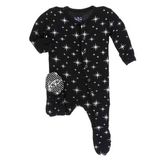 KicKee Pants Holiday Footie with Snaps - Silver Bright Stars