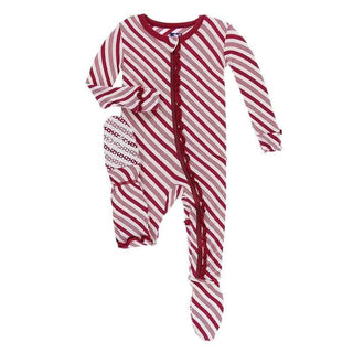 KicKee Pants Holiday Muffin Ruffle Footie with Zipper - Candy Cane Stripe
