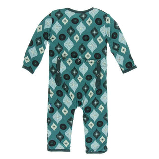 KicKee Pants Holiday Print Coverall with Snaps - Cedar Vintage Ornaments