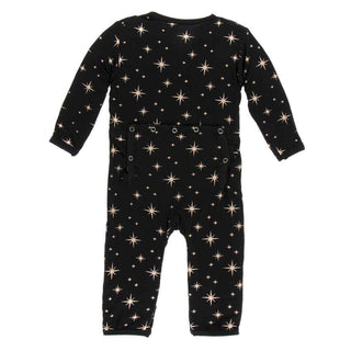 KicKee Pants Holiday Print Coverall with Snaps - Rose Gold Bright Stars