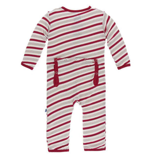 KicKee Pants Holiday Print Coverall with Snaps - Rose Gold Candy Cane Stripe