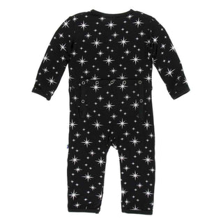 KicKee Pants Holiday Print Coverall with Snaps - Silver Bright Stars
