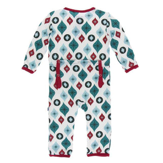 KicKee Pants Holiday Print Coverall with Zipper - Natural Vintage Ornaments