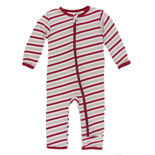 KicKee Pants Holiday Print Coverall with Zipper - Rose Gold Candy Cane Stripe
