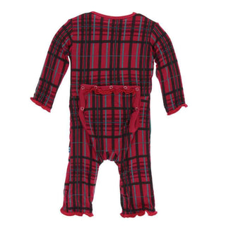 KicKee Pants Holiday Print Muffin Ruffle Coverall with Snaps - Christmas Plaid