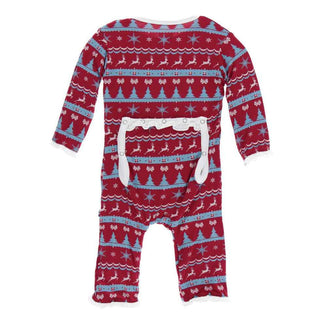 KicKee Pants Holiday Print Muffin Ruffle Coverall with Snaps - Nordic Print