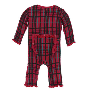 KicKee Pants Holiday Print Muffin Ruffle Coverall with Zipper - Christmas Plaid