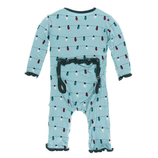 KicKee Pants Holiday Print Muffin Ruffle Coverall with Zipper - Glacier Holiday Lights