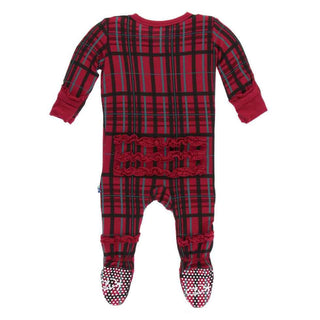 KicKee Pants Holiday Print Muffin Ruffle Footie with Snaps - Christmas Plaid