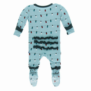 KicKee Pants Holiday Print Muffin Ruffle Footie with Snaps - Glacier Holiday Lights