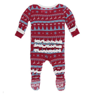 KicKee Pants Holiday Print Muffin Ruffle Footie with Snaps - Nordic Print