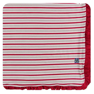 KicKee Pants Holiday Ruffle Toddler Blanket - Rose Gold Candy Cane Stripe, One Size
