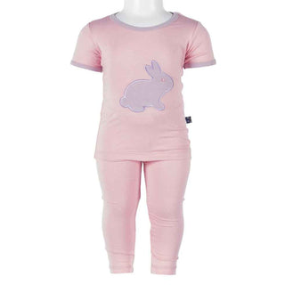 KicKee Pants Holiday Short Sleeve AppliquePajama Set Girls, Lotus Bunny
