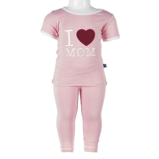 KicKee Pants Holiday Short Sleeve Applique Pajama Set Girls, Lotus I Love Mom